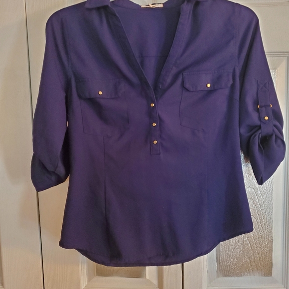 Skies Are Blue Tops - Skies Are BLUE BUTTON FRONT NAVY BLOUSE S MP